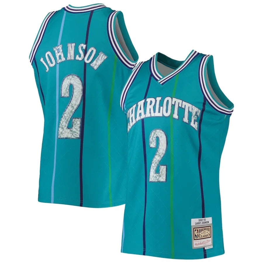 Charlotte Hornets #2 Larry Johnson Mitchell & Ness 1992-93 Hardwood Classics 75th Anniversary Diamond Swingman Jersey