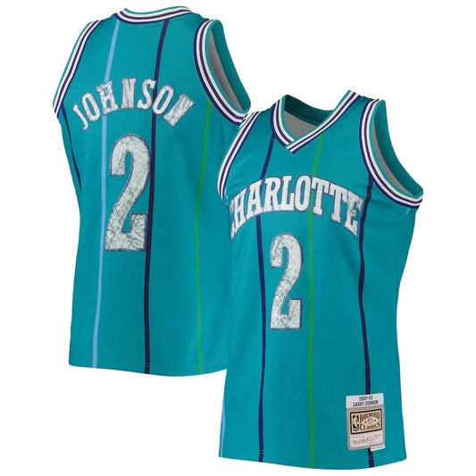 Charlotte Hornets #2 Larry Johnson Mitchell & Ness 1992-93 Hardwood Classics 75th Anniversary Diamond Swingman Jersey