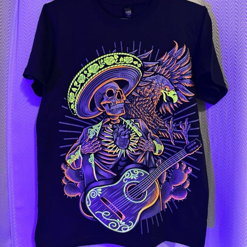 Charro Aguila T-Shirt - Black Shirt Featuring Colorful Aguila Skeleton Graphic Design
