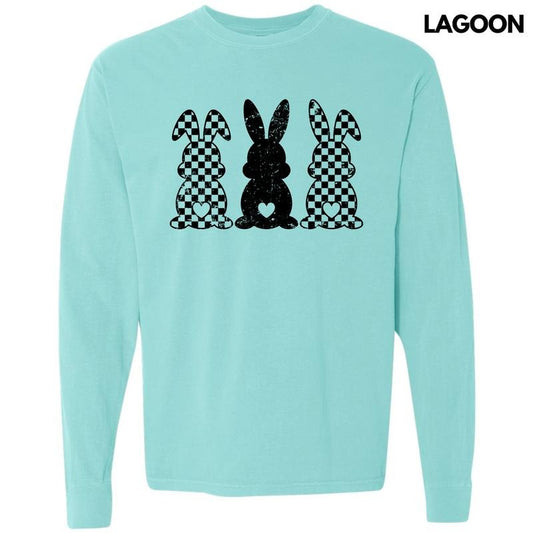 Checker Bunny Trio Long Sleeve Comfort Colors T-Shirt 'NLB' Hoodie, Sweatshirt | InkThreadWorks.com