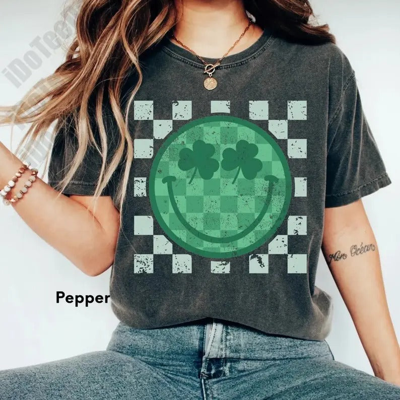 Checker Smiley St Patricks Shirt,kids St Patricks Day Shirt,shamrock Smiley Shirt,retro St Patricks Tee,st Pattys...