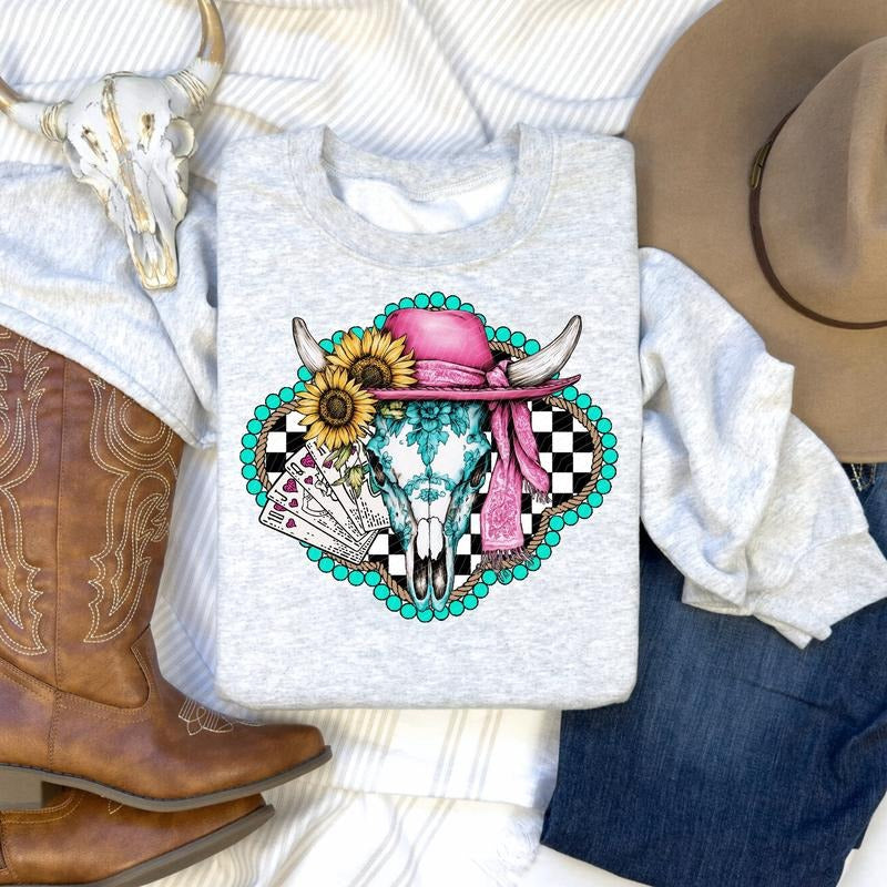 Checkered Cow Skull DTF Transfers - THIS IS NOT A SHIRT Hoodie, Sweatshirt | InkThreadWorks.com