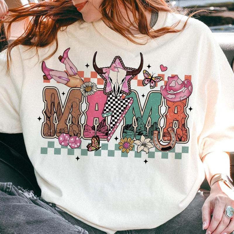 Checkered Howdy Mama T-Shirt, Mama T-Shirt, Mothers Day T-Shirt Hoodie, Sweatshirt | InkThreadWorks.com