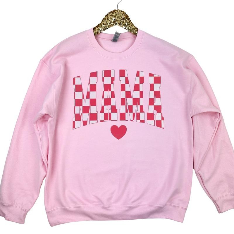 Checkered Mama Gildan Sweatshirt -- LIGHT PINK T-Shirts, Hoodie | InkThreadWorks.com