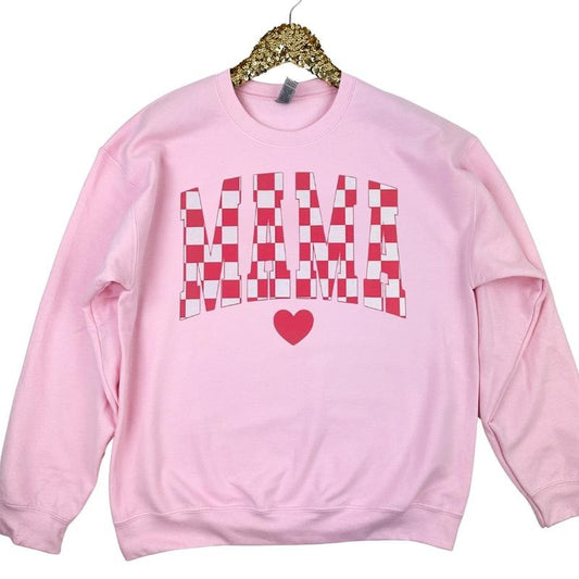 Checkered Mama Gildan Sweatshirt -- LIGHT PINK T-Shirts, Hoodie | InkThreadWorks.com
