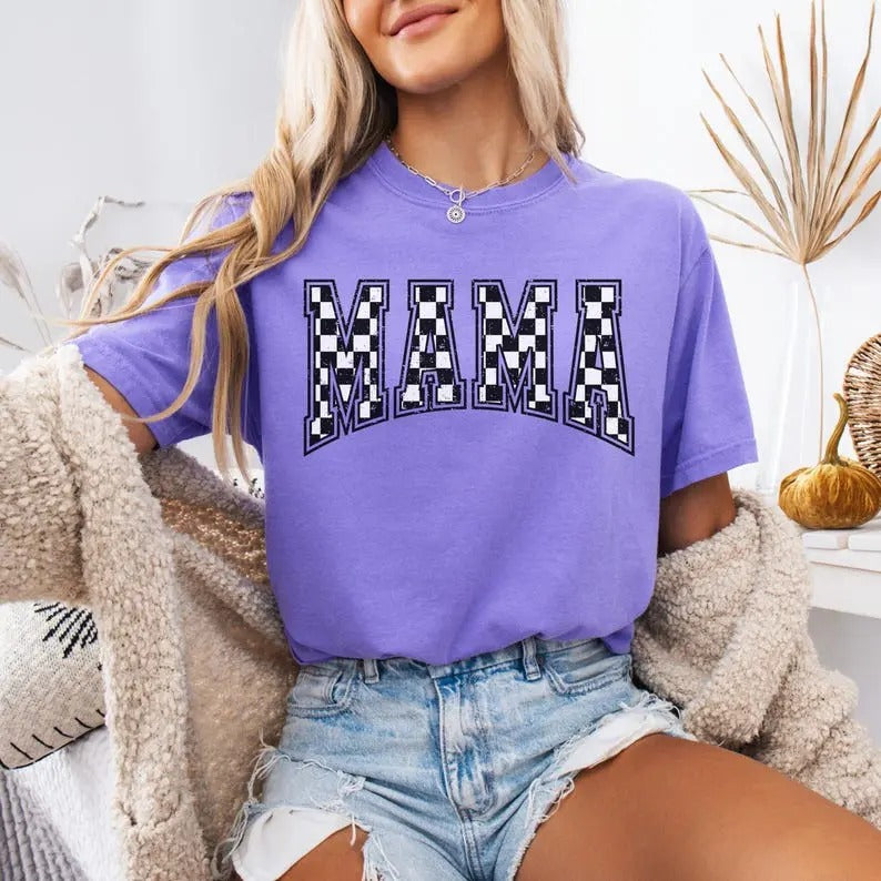 Checkered Mama Shirt Gift For Mom, Retro Mom Tee, Mother's Day Gift, Vintage Checkered Mama Tshirt, Varsity Mom Hoodie,...