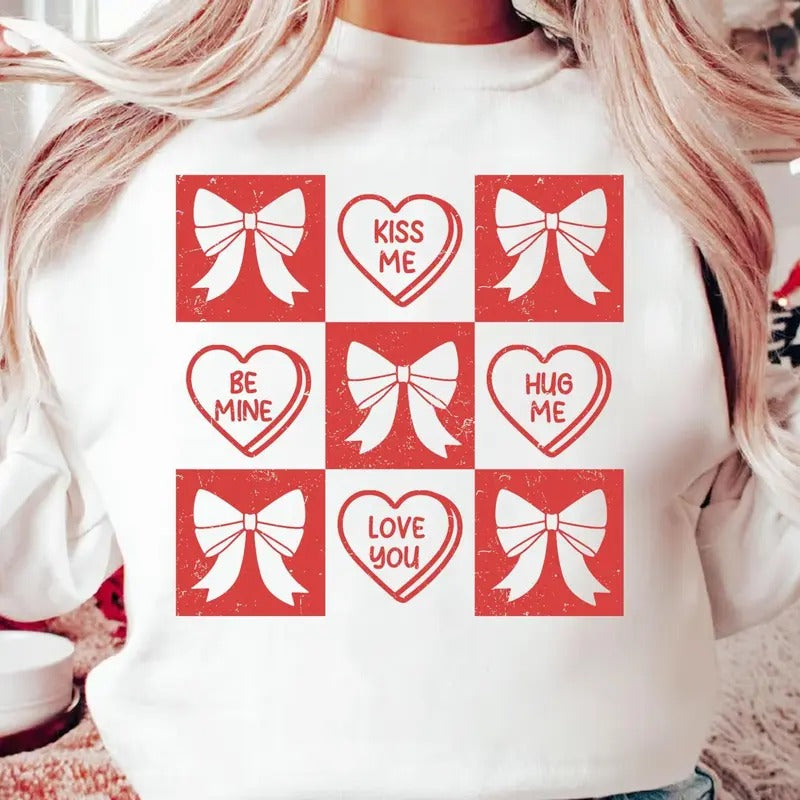 Checkered Valentine Heart Shirt, Valentines Day Shirt, Coquette Valentine Shirt, Retro Valentine's Day Shirt, Cute...