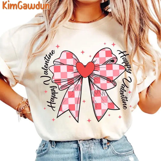 Checkered Valentine's Day Heart Coquette Bow , Retro Valentine Shirt , Valentine's Day , Valentine Love , Coquette Bow...