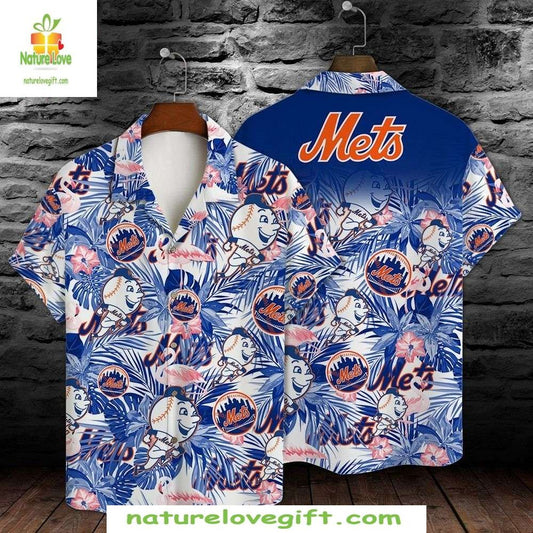 New York Mets Mascot Hawaiian Shirt Tropical Blue Baseball Apparel