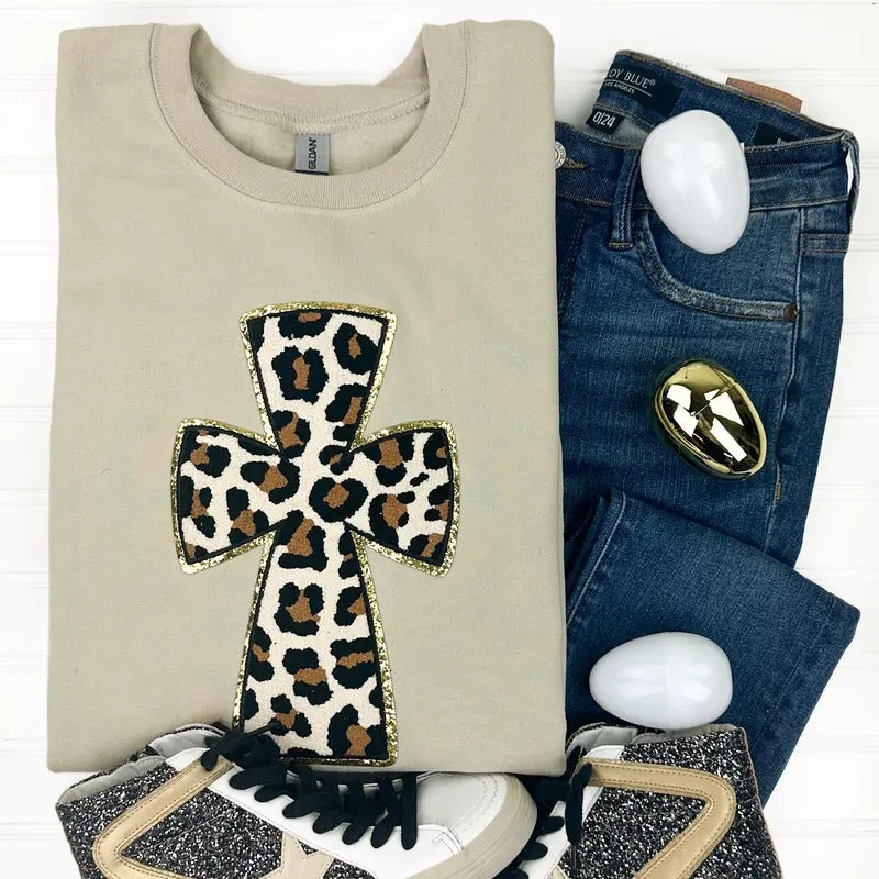 Cheetah CROSS Chenille Patch Sweatshirt T-Shirts, Hoodie | InkThreadWorks.com