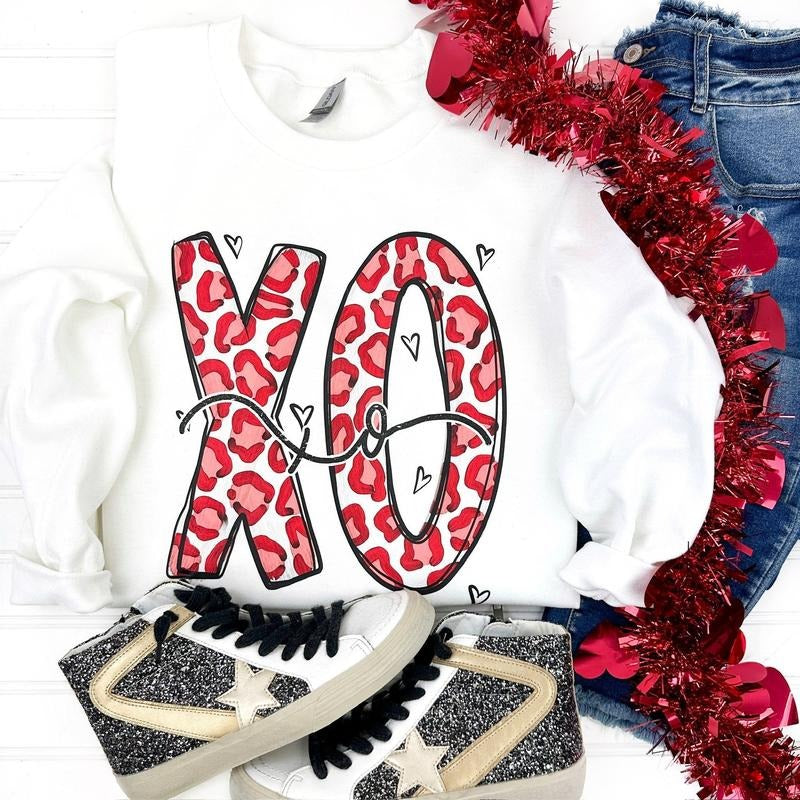 Cheetah XOXOXO Gildan Sweatshirt -- WHITE T-Shirts, Hoodie | InkThreadWorks.com