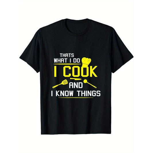 [Chef Geek Cotton Tee] Chef Geek 1pc Cotton Casual Crew Neck T-Shirt - Striped Applique, All-Season Sports & Outdoor Top...