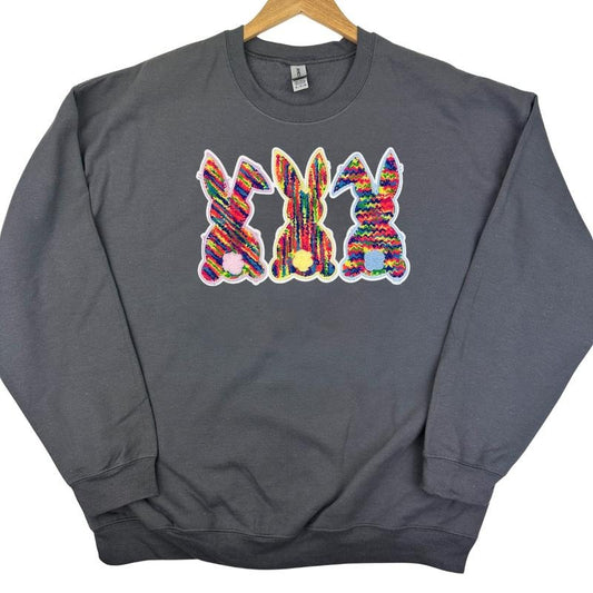 Chenille Bunnies Patch Sweatshirt -- CHARCOAL T-Shirts, Hoodie | InkThreadWorks.com