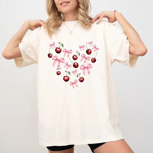Cherries Girl Shirt Comfort Colors, Pink Bow Women Tee, Cherries Girl Gifts, Coquette Fruit Shirt, Casual Womenswear...