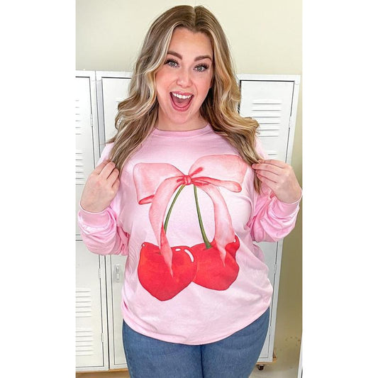 Cherry Bow Long Sleeve Graphic T-Shirt