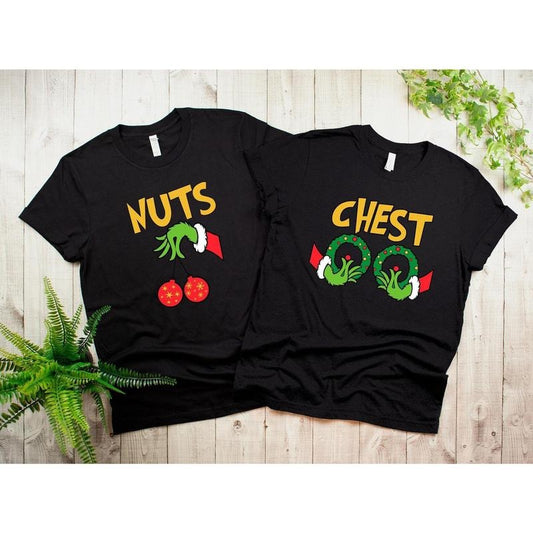 Chest And Nuts Couples Christmas T-Shirt, Funny Family Christmas Shirt, Couples Christmas Sweatshirts, Gift For Her Hoodie