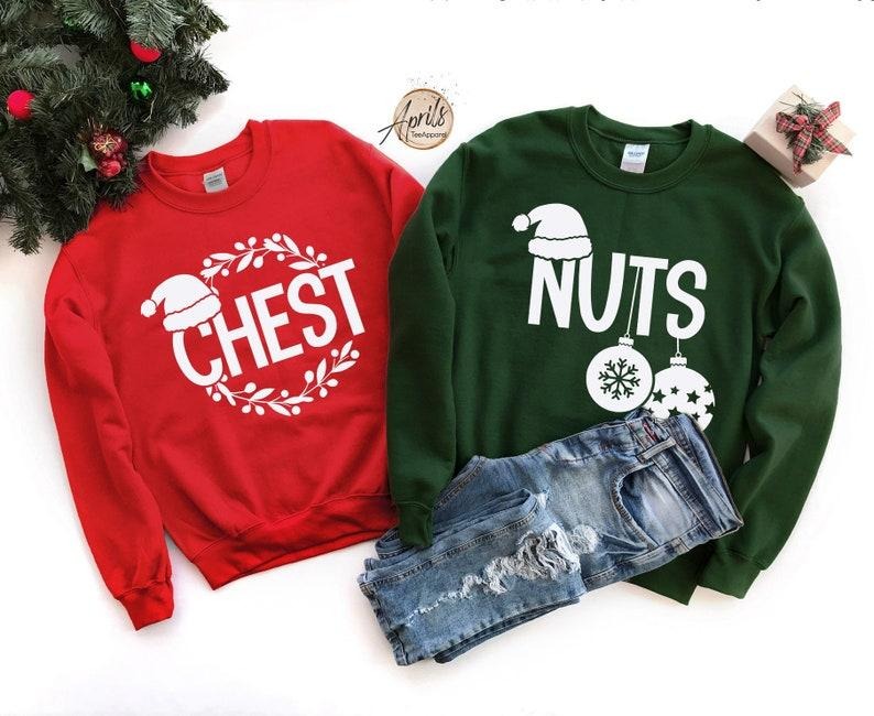 Chest Nuts Christmas Sweatshirt Matching Couple Holiday Hoodie Womenswear Pullover Sweater for Xmas Parties and Cozy...