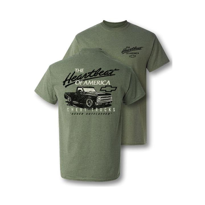 Chevy Trucks Never Outclassed Heartbeat of America Vintage Graphic T-Shirt Cotton Casual Crewneck Shortsleeve Menswear Top Polyester Man Tshirt Streetwear Tropical Biker
