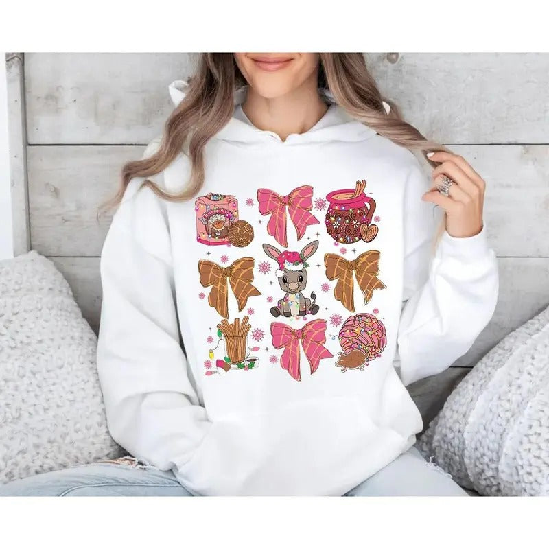 Chic Christmas Season Tee, Cozy Mexican Inspired Sweater, Fun Holiday Hoodie, Pink Spanish Sweatshirt with Tuki Donkey...