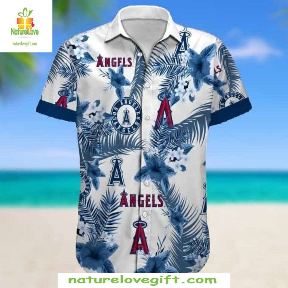 Los Angeles Angels Hawaiian Shirt Floral Blue MLB Baseball Apparel