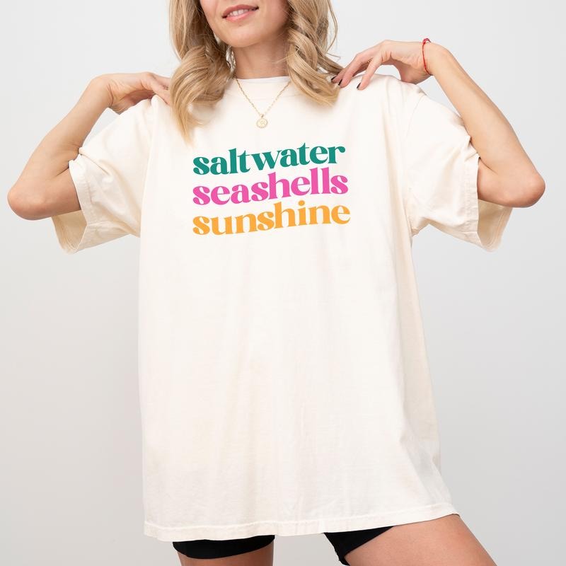 ChicCotton Saltwater Seashells Sunshine Comfort Colors Shirt, Summer Vacation T-shirt, Beach Lover Graphic Tee, Beach Vibes Clothing, Summer Gifts