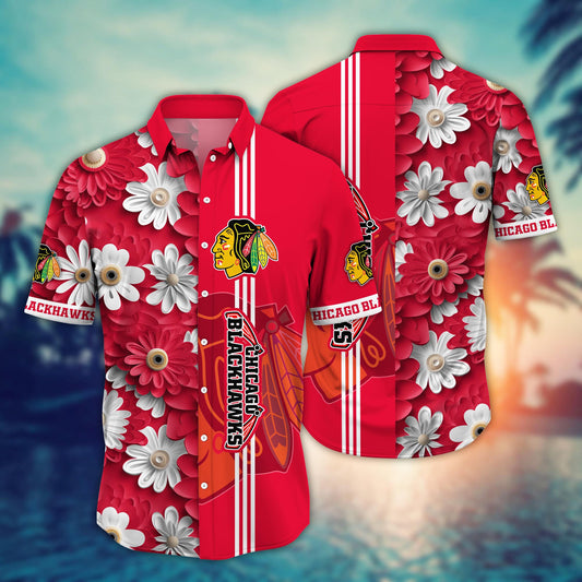 Chicago Blackhawks Hawaiian Shirt Daisy Stripe Design 198922