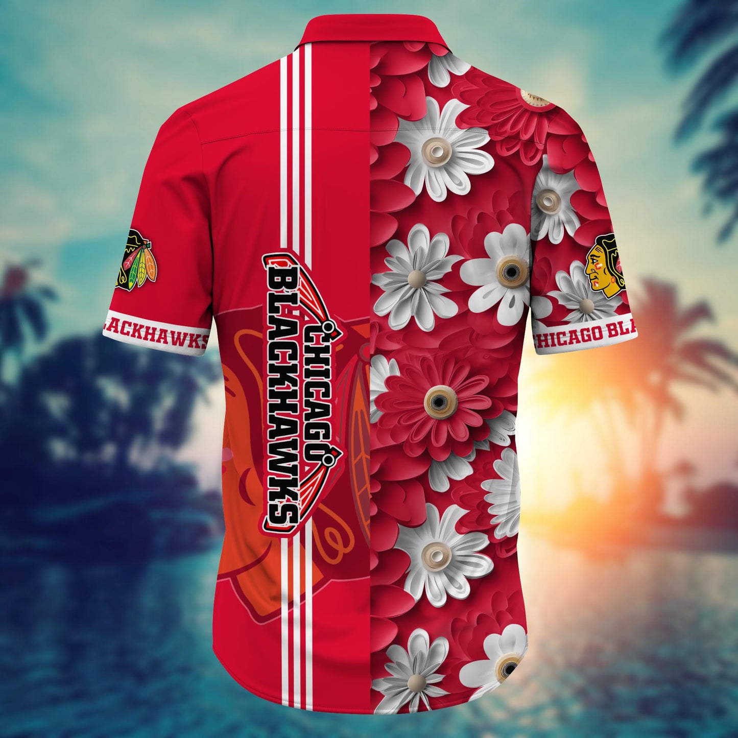 Chicago Blackhawks Hawaiian Shirt Daisy Stripe Design 198922