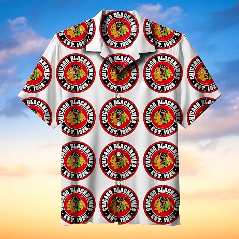 Chicago Blackhawks Heritage Emblem Hawaiian Shirt 159590
