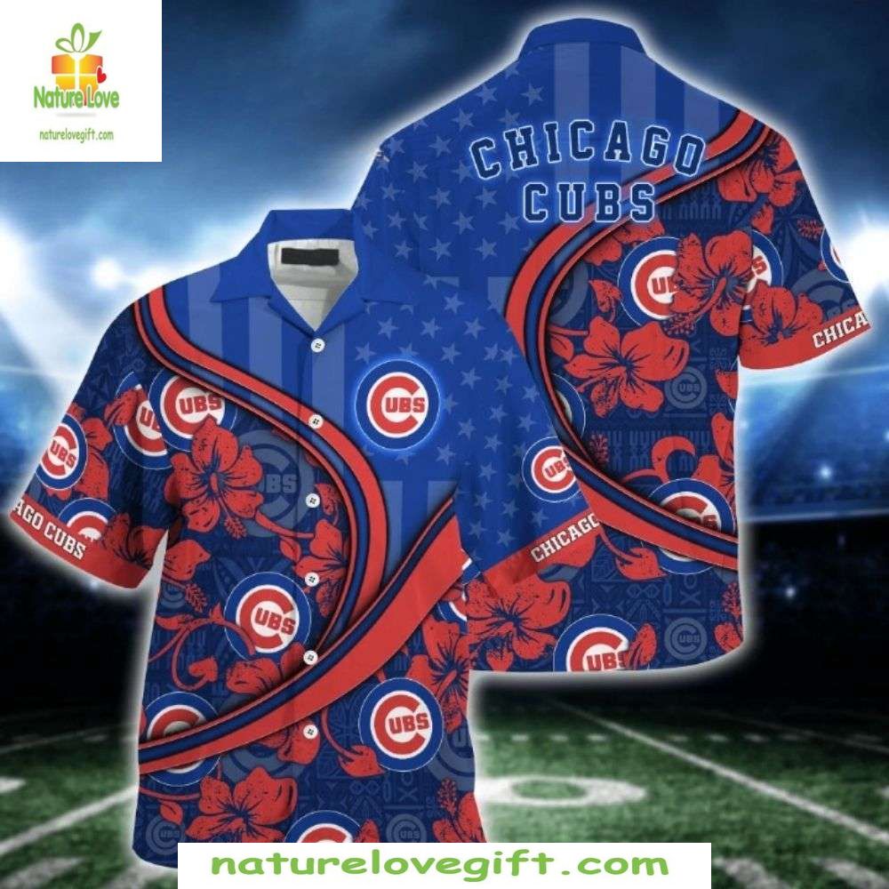 Chicago Cubs MLB Hawaiian Shirt Patriotic Floral Stripes Baseball Apparel