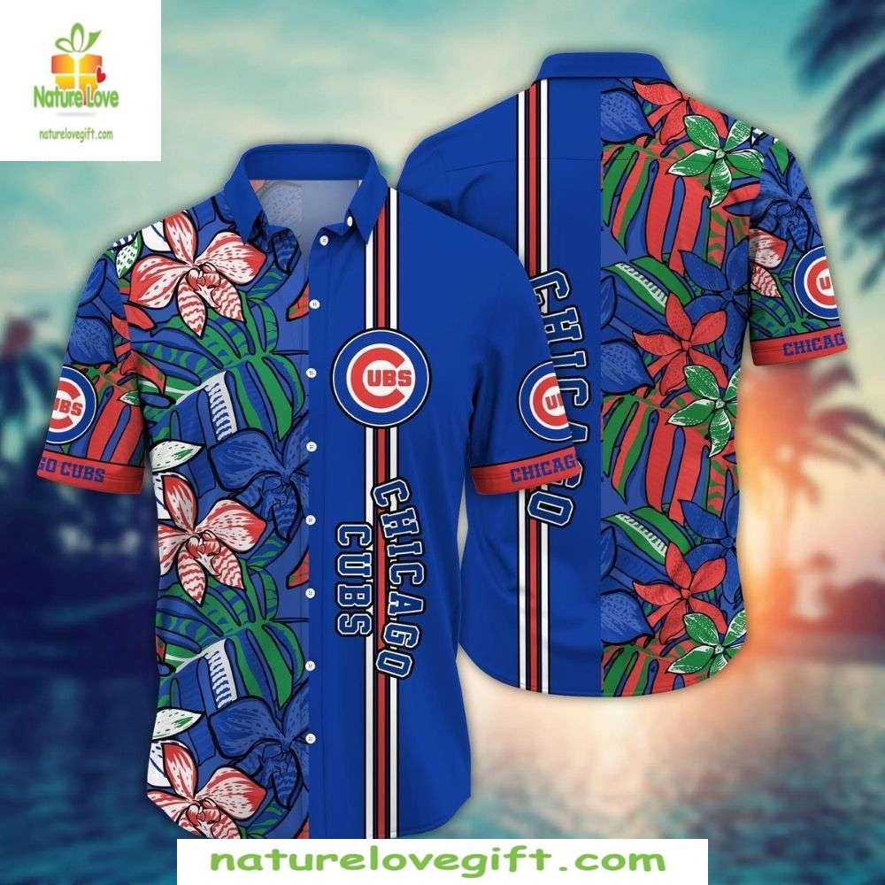 Chicago Cubs Hawaiian Shirt Vibrant Floral Stripes Baseball Apparel