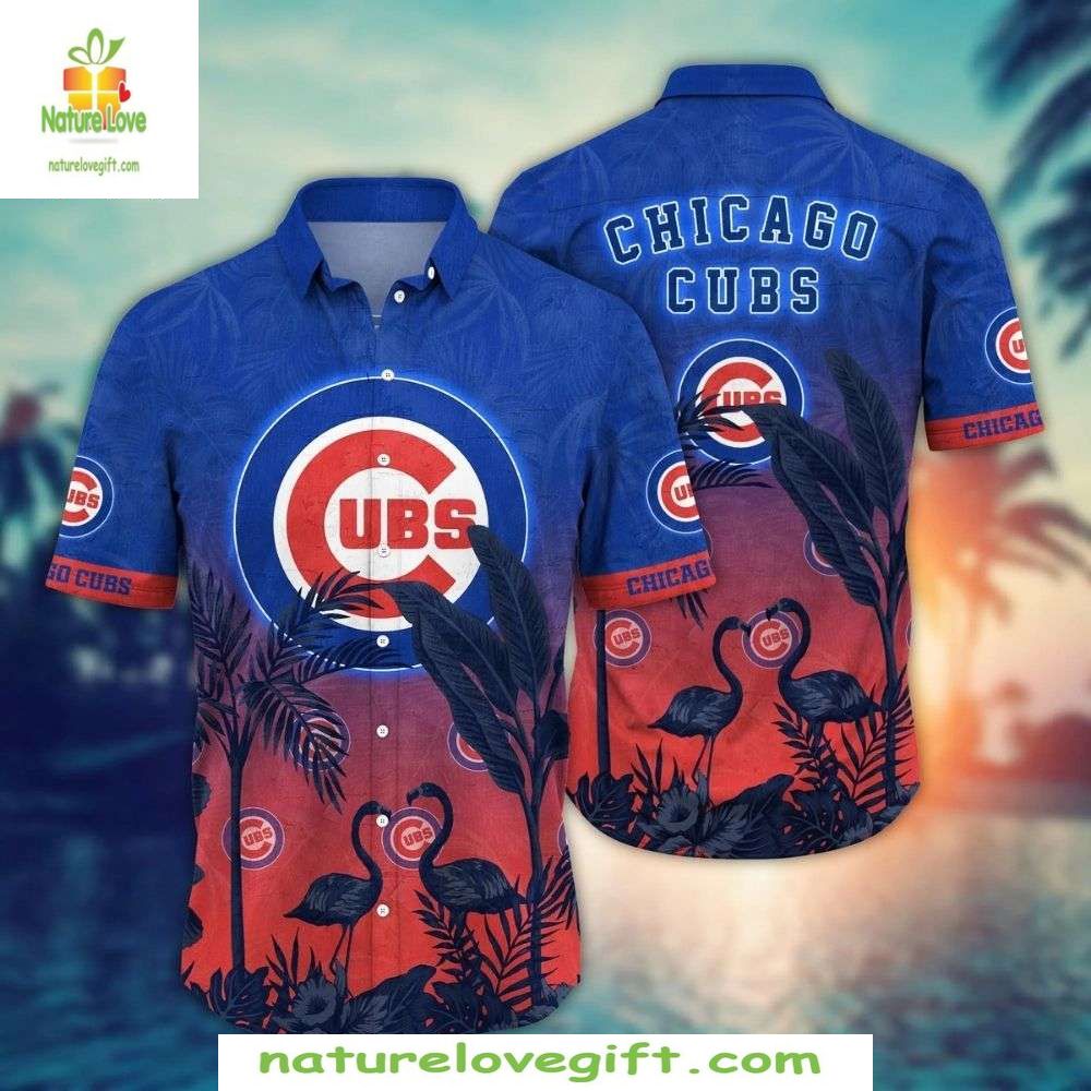 Chicago Cubs Hawaiian Shirt Flamingo Tropics Sunset Wildlife Baseball Apparel