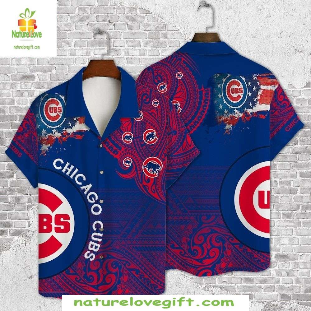 Chicago Cubs Hawaiian Shirt Navy Paisley Bandana Print MLB Baseball Apparel