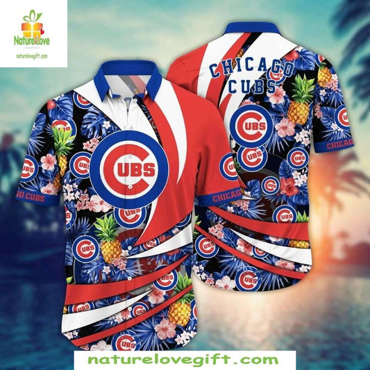 Chicago Cubs MLB Hawaiian Shirt Patriotic Stars Stripes Florals Baseball Apparel