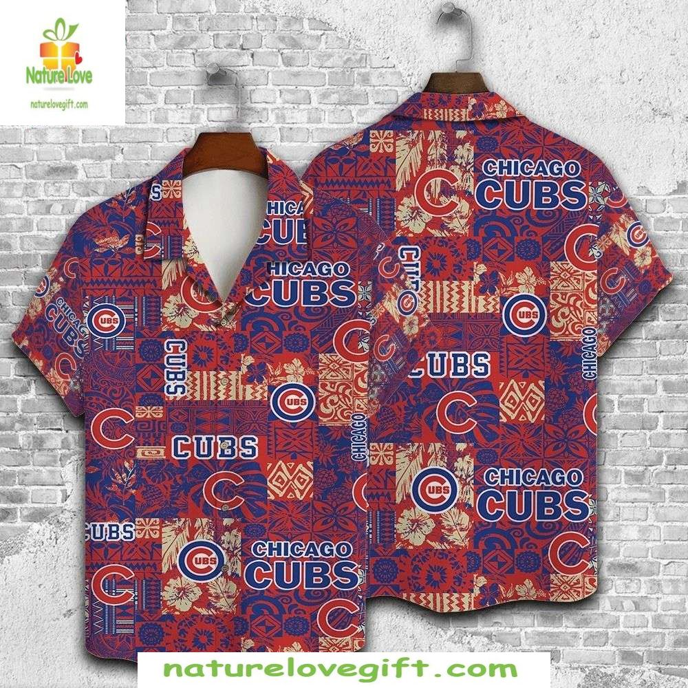 Chicago Cubs Hawaiian Shirt Red Aztec Print MLB Tropical Baseball Apparel