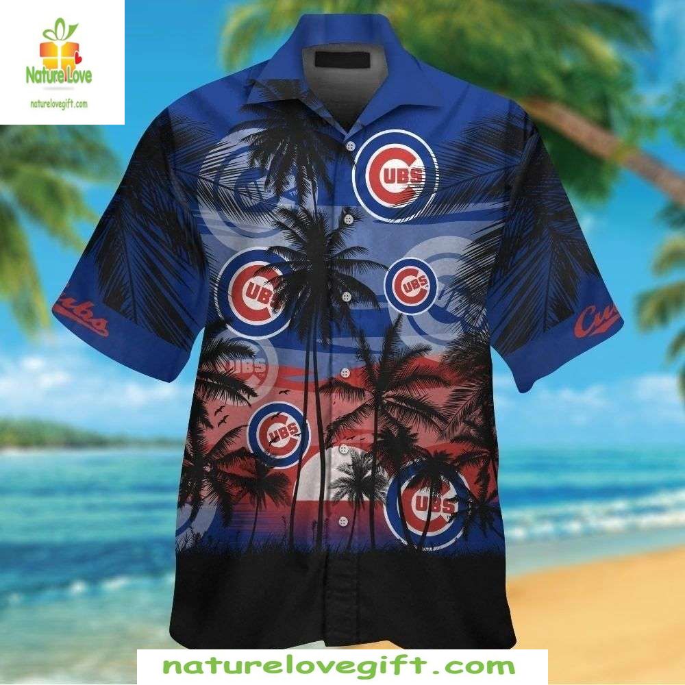 Chicago Cubs Hawaiian Shirt Sunset Palms Beach Gradient Baseball Apparel