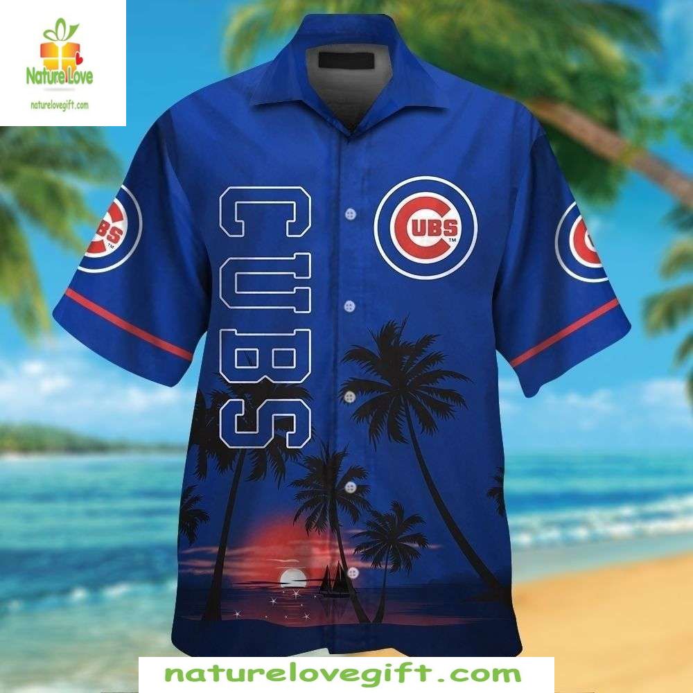 Chicago Cubs Hawaiian Shirt Sunset Serenity Palm Reflections Baseball Apparel