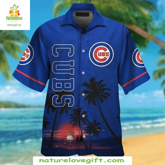Chicago Cubs Hawaiian Shirt Sunset Serenity Palm Reflections Baseball Apparel