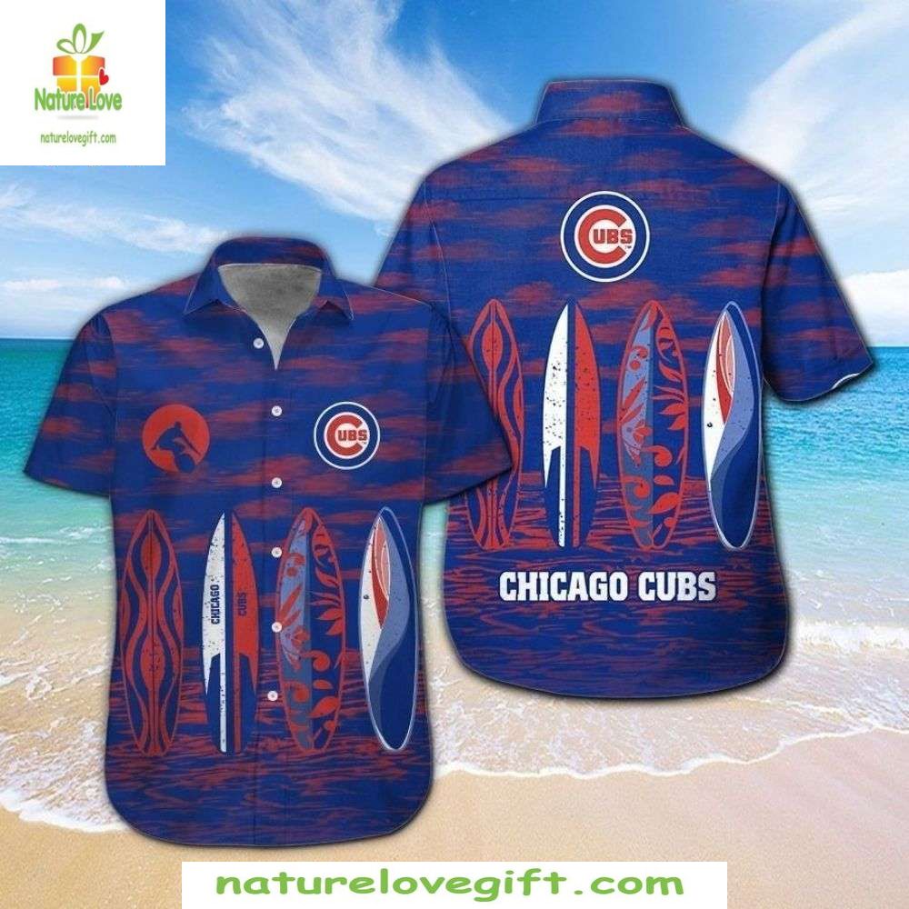 Chicago Cubs MLB Hawaiian Shirt Red Blue Surfboard Baseball Apparel