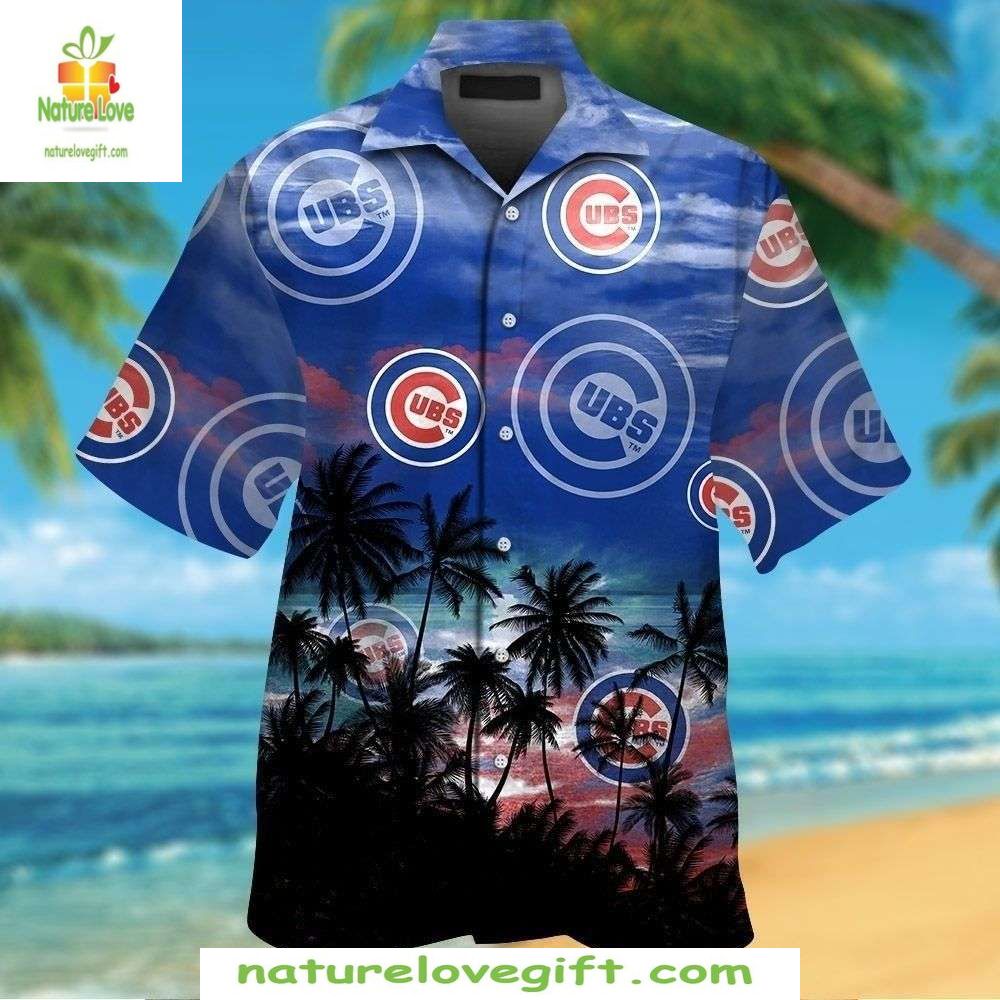 Chicago Cubs Hawaiian Shirt Palm Silhouette Tropical Baseball Apparel