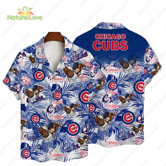 Chicago Cubs Tropical Leaves Cubs Mascot MLB Hawaiian Shirt