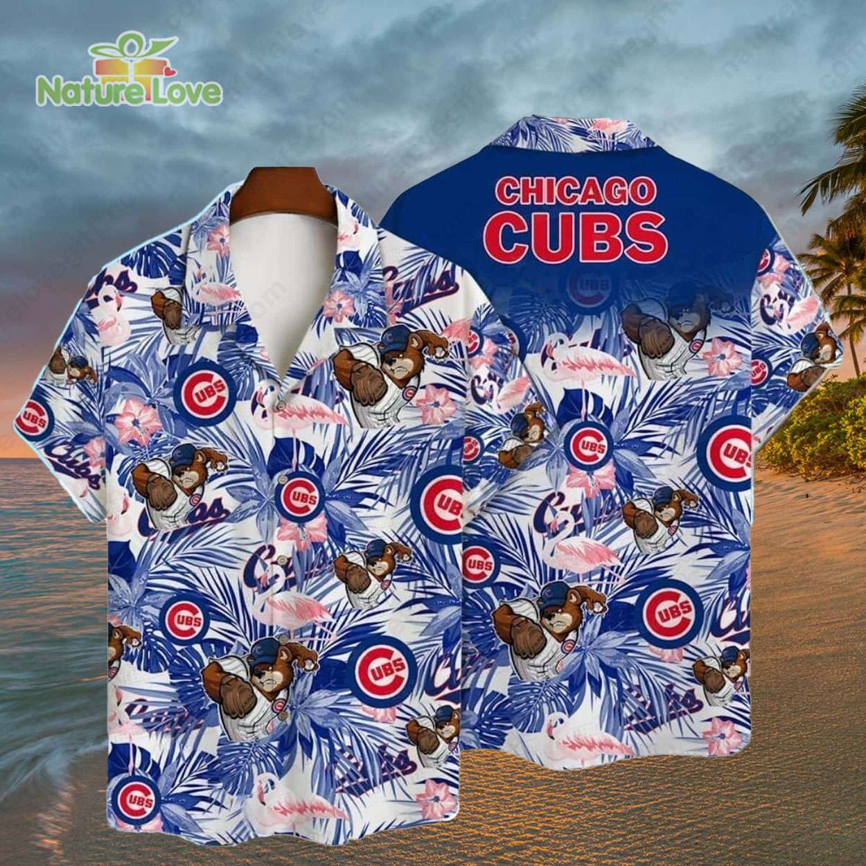 Chicago Cubs Tropical Leaves Cubs Mascot MLB Hawaiian Shirt