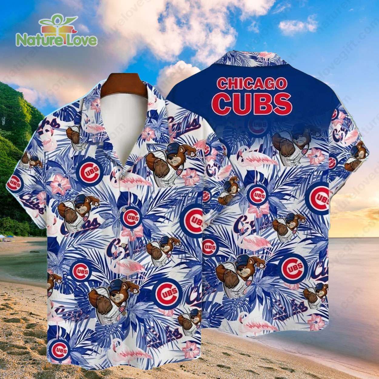 Chicago Cubs Tropical Leaves Cubs Mascot MLB Hawaiian Shirt