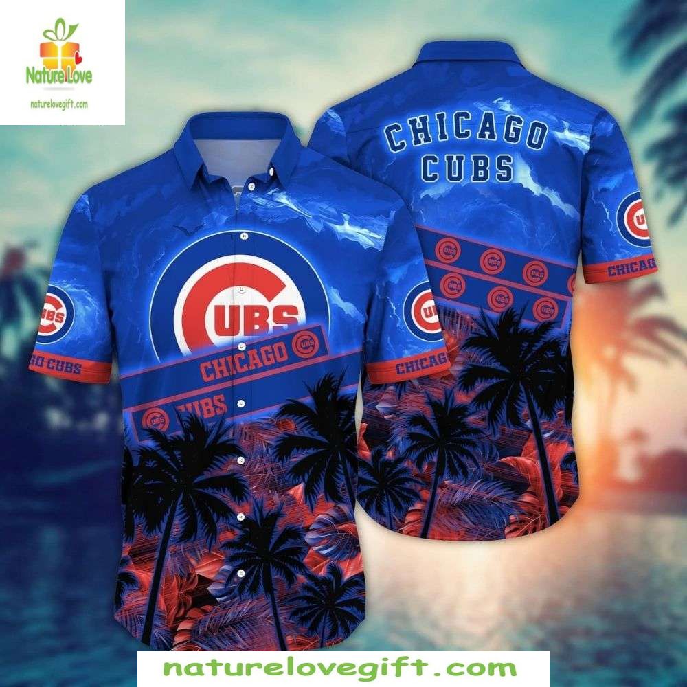 Chicago Cubs Hawaiian Shirt Sunset Tropic Waves Stylish Baseball Apparel