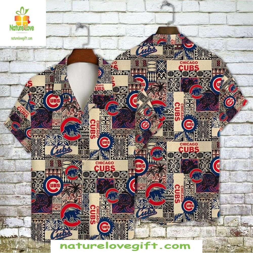 Chicago Cubs Hawaiian Shirt Vintage Tribal Print MLB Baseball Aloha Wear