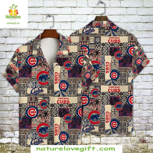 Chicago Cubs Hawaiian Shirt Vintage Tribal Print MLB Baseball Aloha Wear