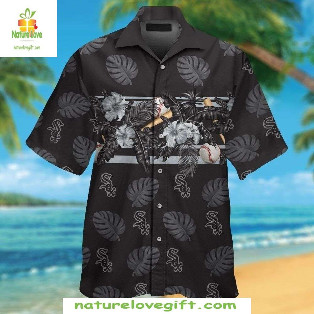 Chicago White Sox Hawaiian Shirt MLB Baseball Aloha Shirt Monochrome Leaf