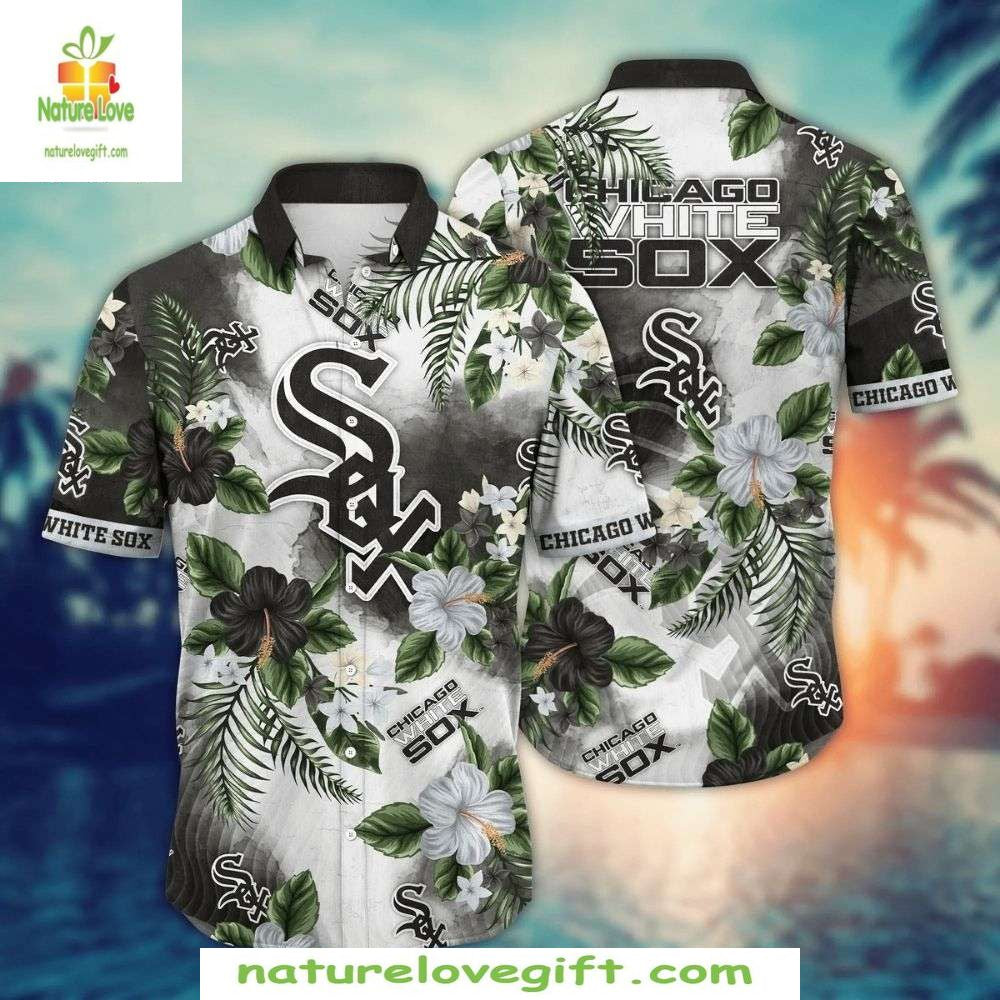 Chicago White Sox Hawaiian Shirt Floral Aloha Grey Hibiscus MLB Apparel