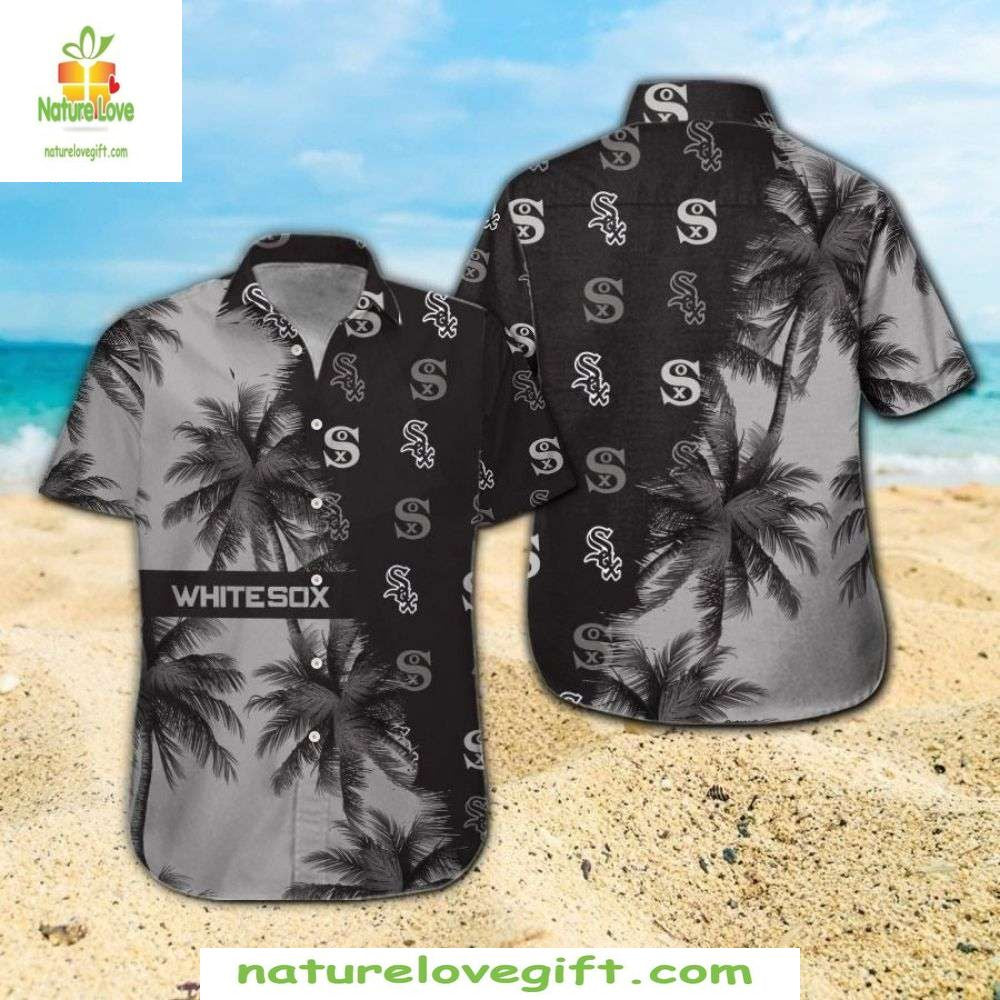 Chicago White Sox Hawaiian Shirt Gray Palm Silhouette Baseball Apparel