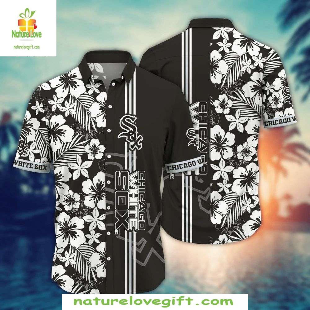 Chicago White Sox Floral Monochrome Hawaiian Shirt MLB Baseball Apparel