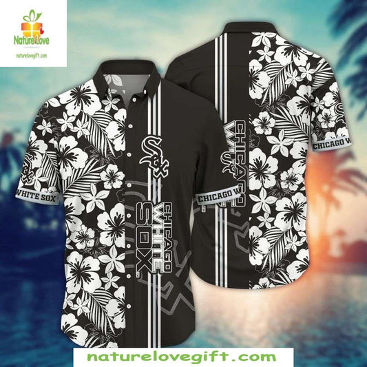 Chicago White Sox Floral Monochrome Hawaiian Shirt MLB Baseball Apparel